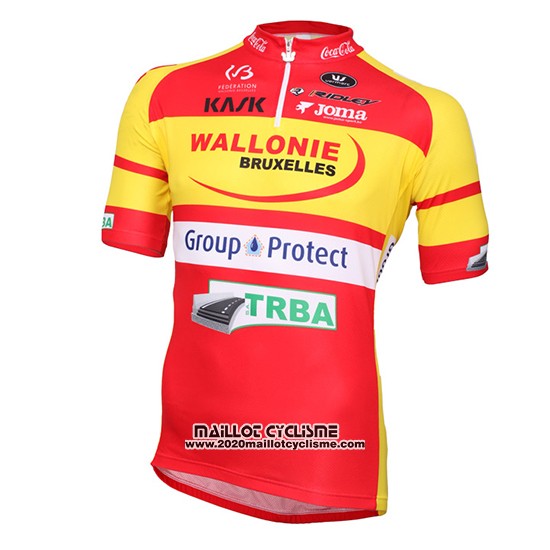 2016 Maillot Ciclismo Wallonie Bruxelles Jaune et Rouge Manches Courtes et Cuissard